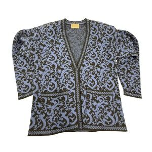 Vintage Pendleton Wool Cardigan Sweater Blue Brown Pattern Women's M USA